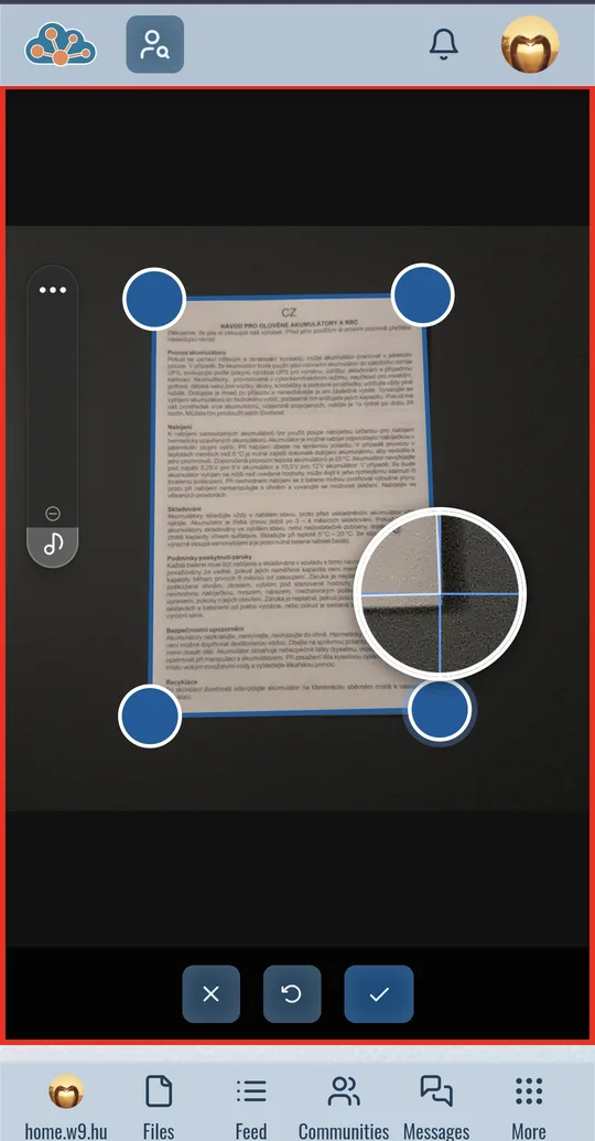 Mobile view with detected document edges highlighted on a photo
